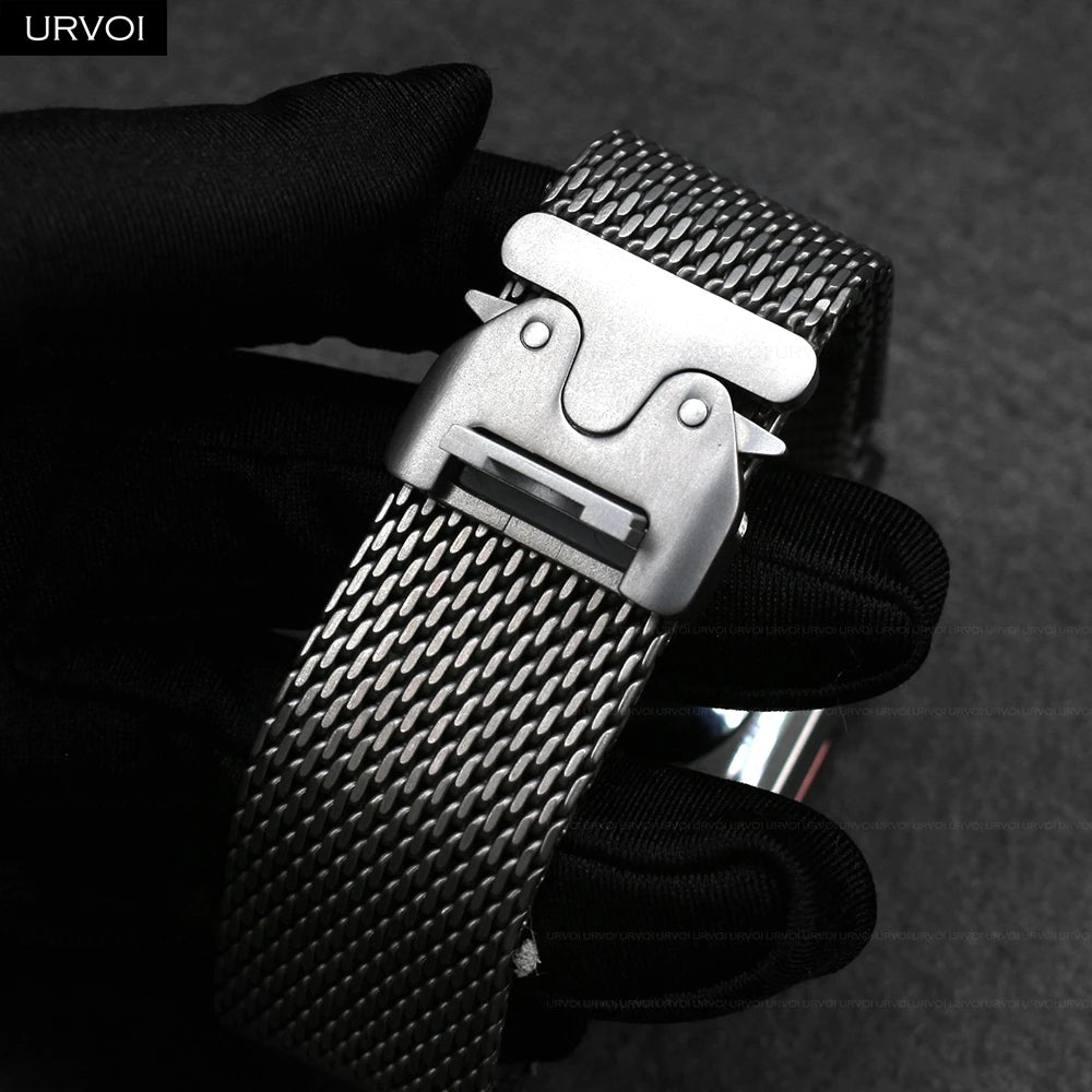 URVOI Titanium Milanese loop for Apple Watch Ultra 3 2 Series 11 10 9 Natural Black band mesh band for Apple Watch parachute buckle