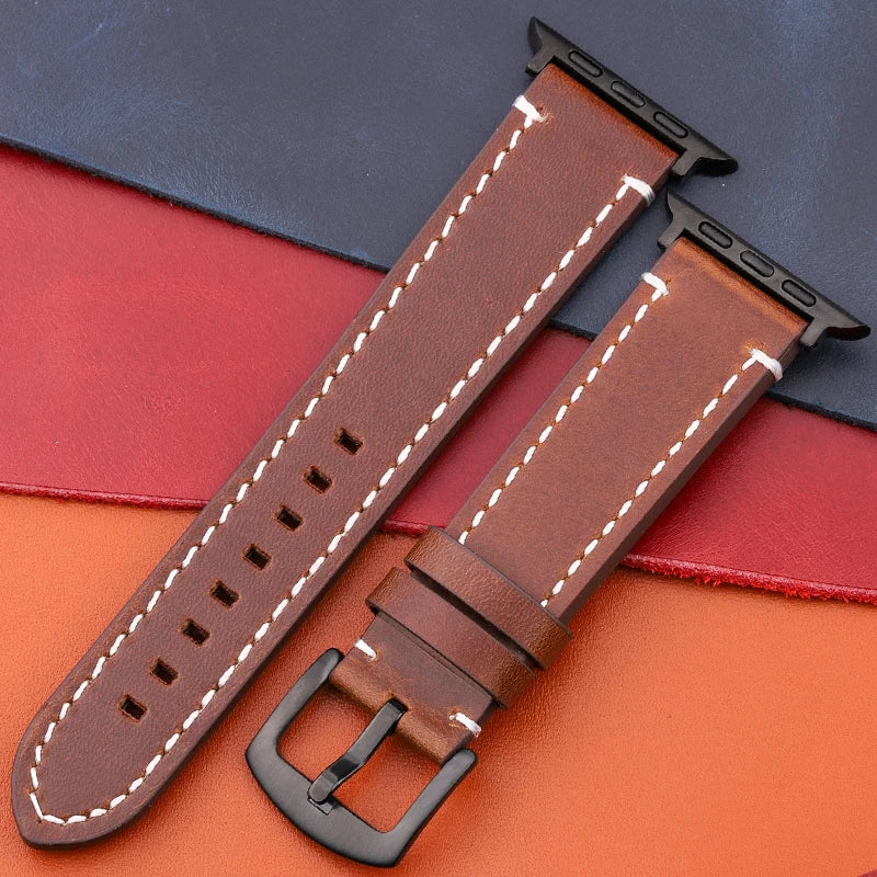 Genuine Leather band For Apple Watch band Serie 7 6 5 4 SE band 44mm 45mm 40mm 41mm 42mm 49mm Women Men Apple Watch Watchband