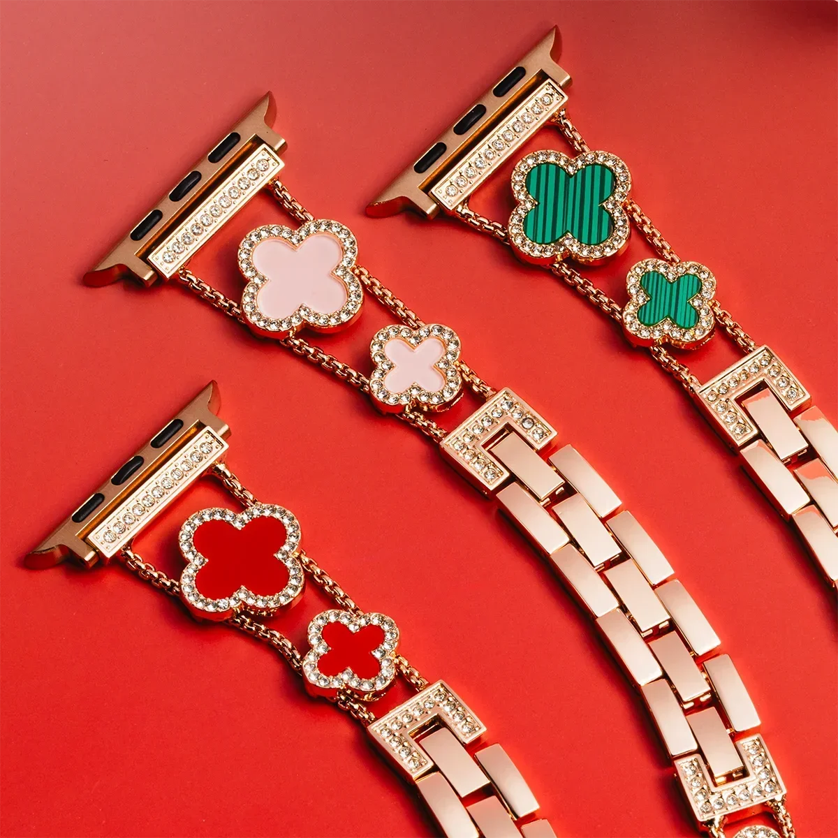 Diamond Four leaf Clover metal band for Apple Watch Ultra 2 49mm 46mm 44mm 42mm 41mm 40mm 38mm band for Apple Watch Series 10 9 8 7 SE 6 ban