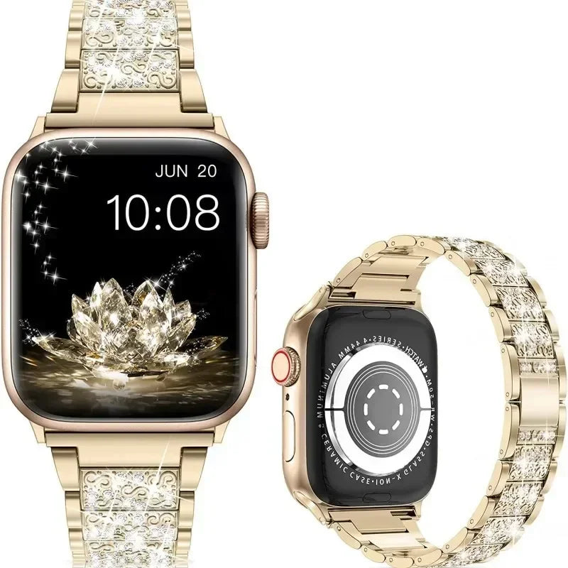Diamond case+band For Apple Watch band 45mm 40mm 44mm 41mm 38mm 42mm 44mm metal Belt Apple Watch Series 9 8 7 SE 6 5 Women band