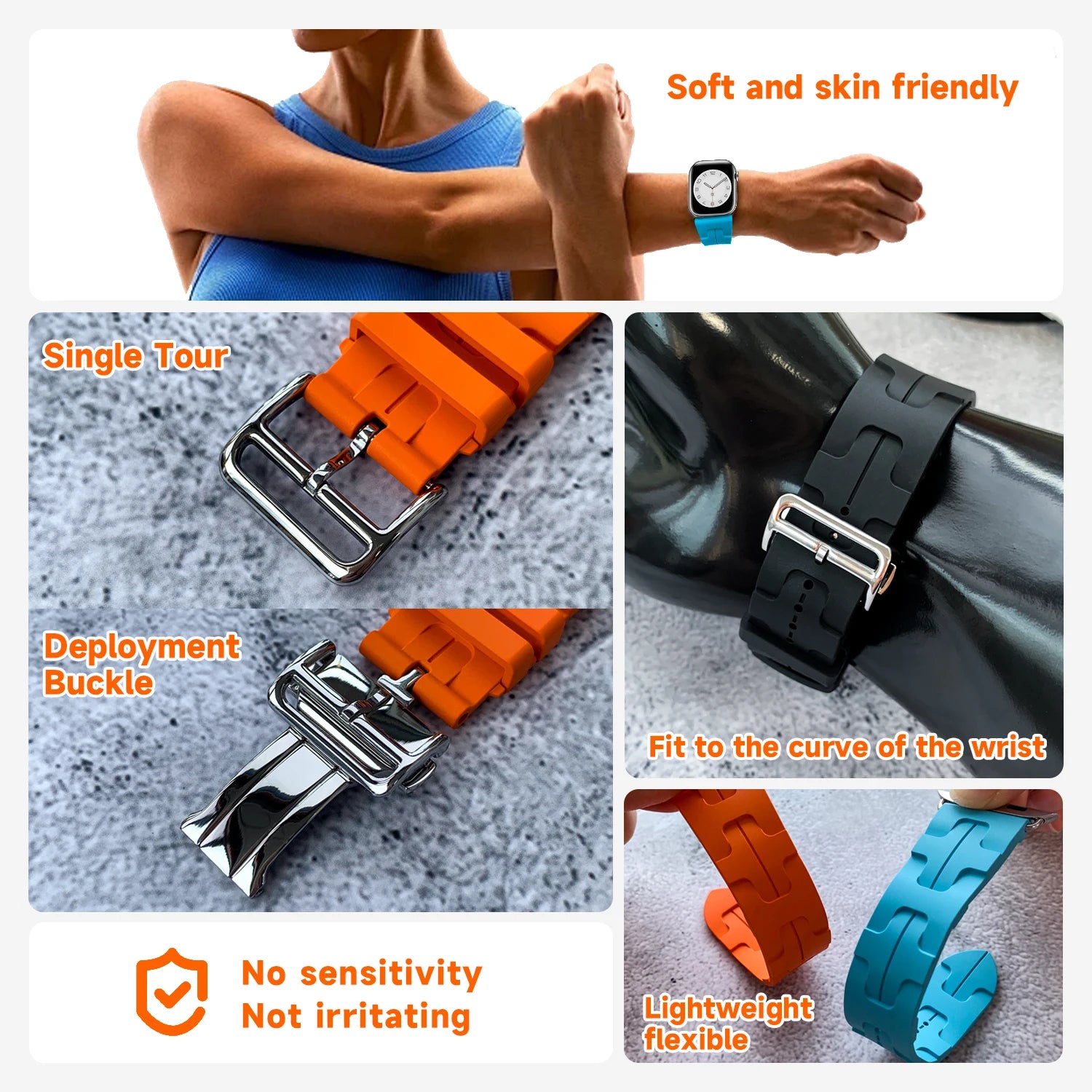 Kilim Single Tour band For Apple Watch band 45mm 44mm 41mm 38mm Folding Buckle Silicone band Apple Watch 10 46mm 42mm Ultra 2 49mm