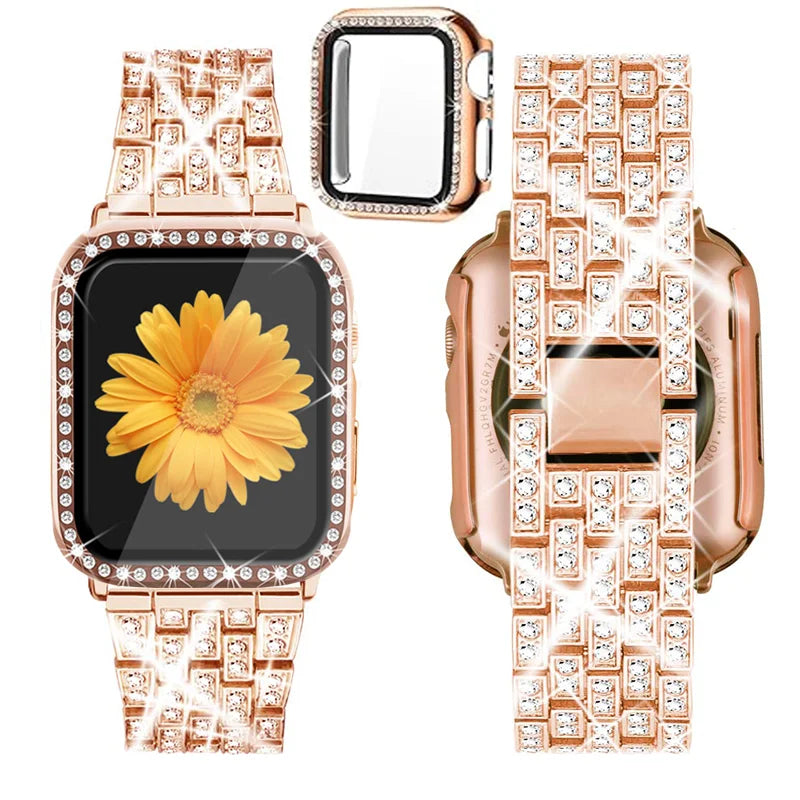 Diamond Band+cover for Apple Watch case Series 10 42mm 46mm 41mm 45mm band+Screen Protector+Bumper Apple Watch 9 8 7 6 5 4 40mm 44mm