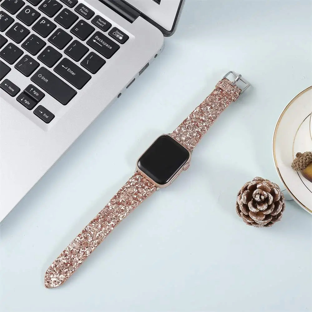Leather band for Apple Watch band Ultra 49mm 38mm 40mm Women 42mm 44mm 41mm 45mm Glitter band i Watch Series 7 8 6 5 4 3 2