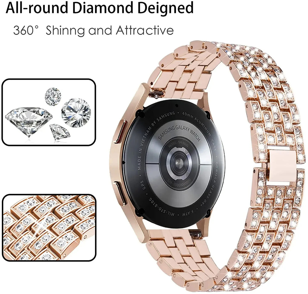 20/22mm Metal Strap for Samsung Galaxy Watch 7/6/5/4/Classic 47mm/active 2 Gear s3 Diamond Bracelet for Huawei GT234 5 pro 46mm