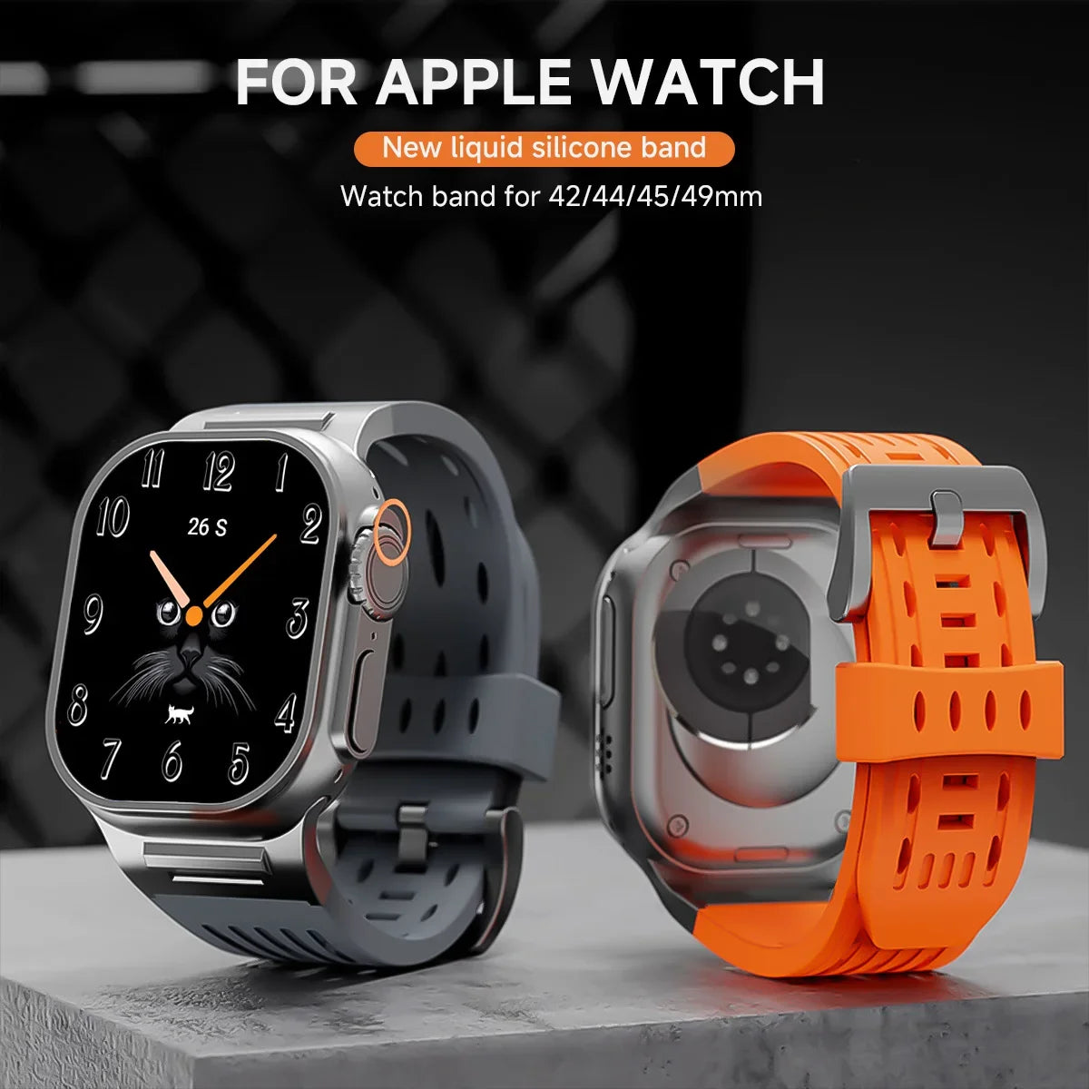 Silicone band for Apple Watch band 49mm 46mm 45mm 44mm 42mm 41mm metal Connector band for Apple Watch Ultra 2 Series 10 9 8 7 6 SE 5 4