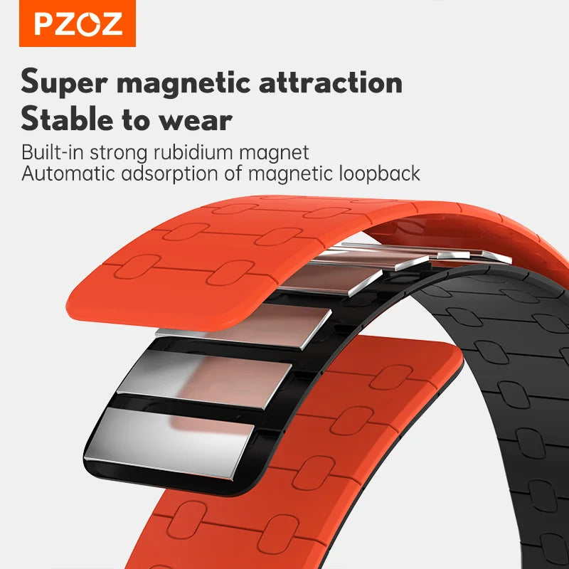 PZOZ Silicone Watch band For Apple Watch Ultra 3 2 49mm Chain Magnetic Wrist band For Apple Watch Series 11 10 9 8 Wristband