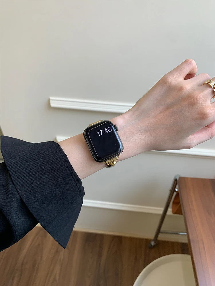 Luxury Pearl band For Apple Watch Ultra 10 9 8 7 6 5 4 Glossy metal band For Apple Watch 40mm 41mm 42mm 44mm 45mm 46mm 49mm