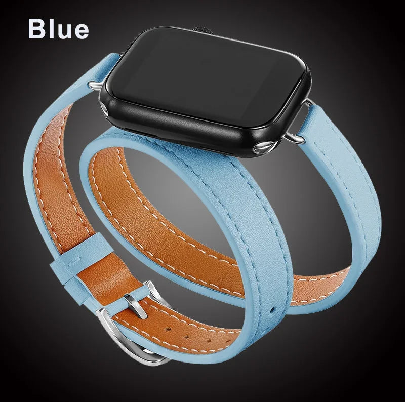 For Apple Watch band 40mm 41mm Double Tour leather band 45mm 44mm Series 9 8 7 6 SE 5 4 for Apple Watch 11 10 42mm 46mm Fashion Correa