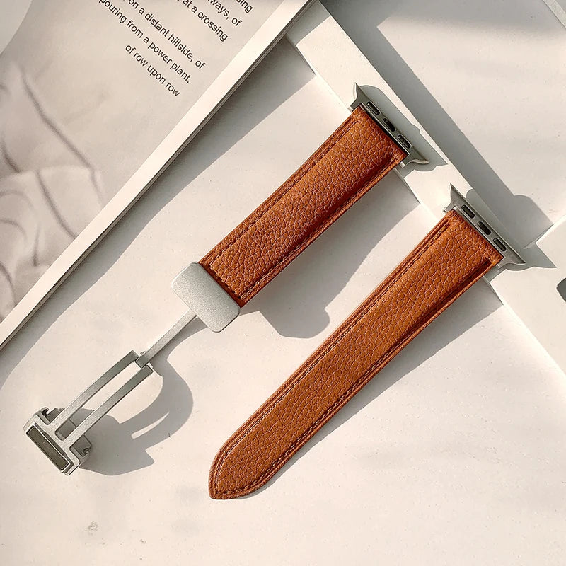 Leather Magnetic Buckle band for Apple Watch 8 7 45mm 41mm Ultra 49mm PU Leather band for Apple Watch Series 6 5 4 3 44mm 42mm 40mm