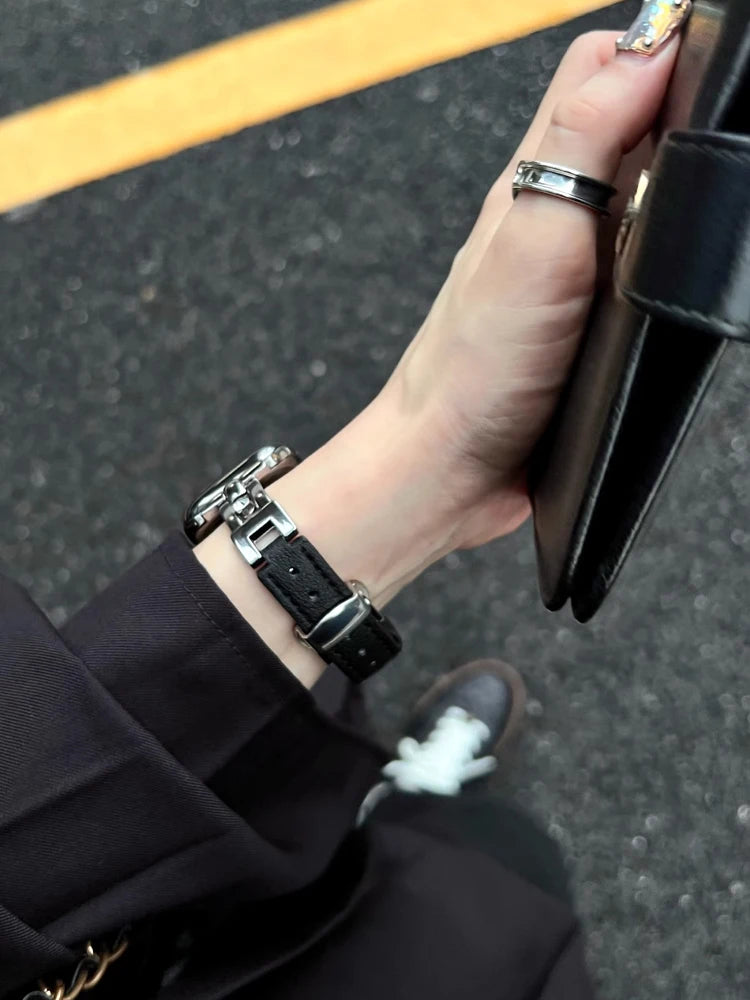 Luxury Leather band For Apple Watch Ultra 10 9 8 7 6 SE 5 4 Slim metal band For Apple Watch 38mm 40mm 42mm 44mm 45mm 46mm 49mm