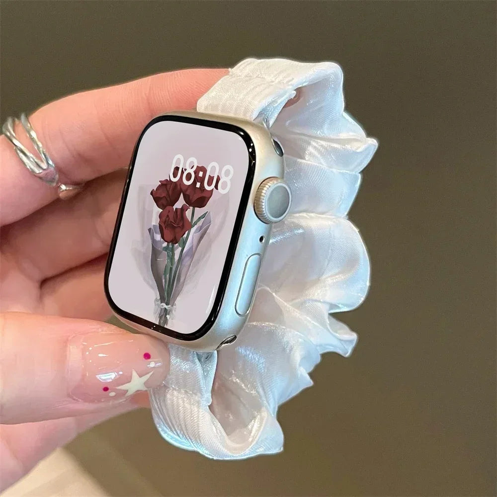 Compatible for Apple Watch band Scrunchie 38mm 40mm 41mm 42mm 44mm 45mm Cute Elastic Solo Loop band Women band