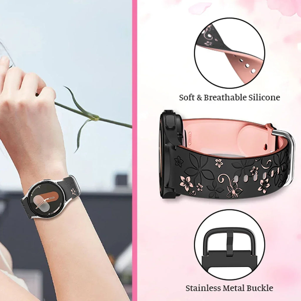 No Gaps Band for Samsung Galaxy Watch 7/5 Pro/4 6 Classic 40 44mm Engraved Silicone Sport Bracelet correa Galaxy Watch 7 Straps