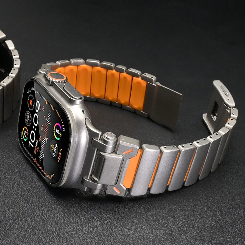 Magnetic Titanium band for Apple Watch Ultra 3 2 49mm Rubber Men band For Apple Watch 11 10 46mm 9 8 7 6 5 4 SE3 44mm 45mm band
