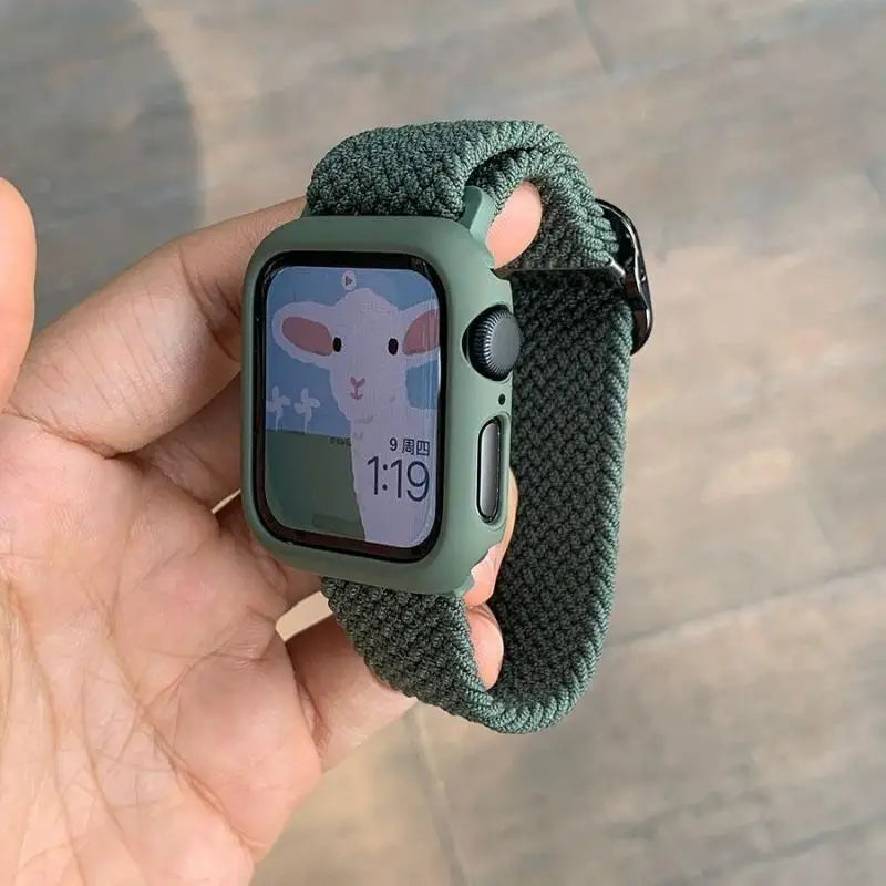 Korean Cute Braied band + Case For Apple Watch band 49mm 46mm 45mm 44mm 38mm 42mm Nylon band For Apple Watch Series 10 9 8 7 6 5 4 3 SE