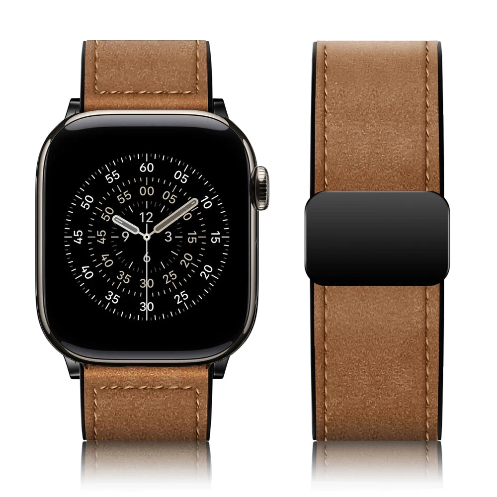 band For Apple Watch 11 46mm 42mm 44mm 40mm 41mm 45mm Magnetic Buckle Crazy Horse Leather+Silicone band serie 10 9 8 7 6 se Ultra 3 2