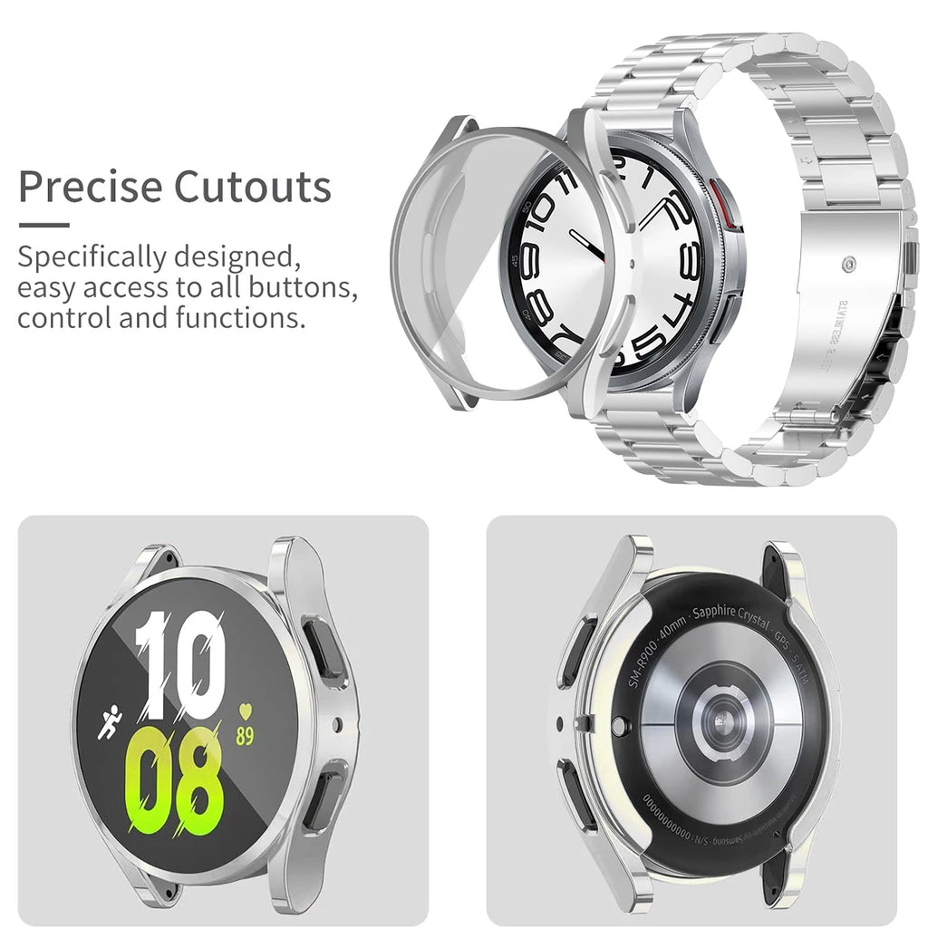 Band+Case for Samsung Galaxy Watch 7 6 5 4 44mm 40mm Stainless Steel Bracelet TPU Cover Watch 6/4Classic 43/47mm 46mm 42mm Strap