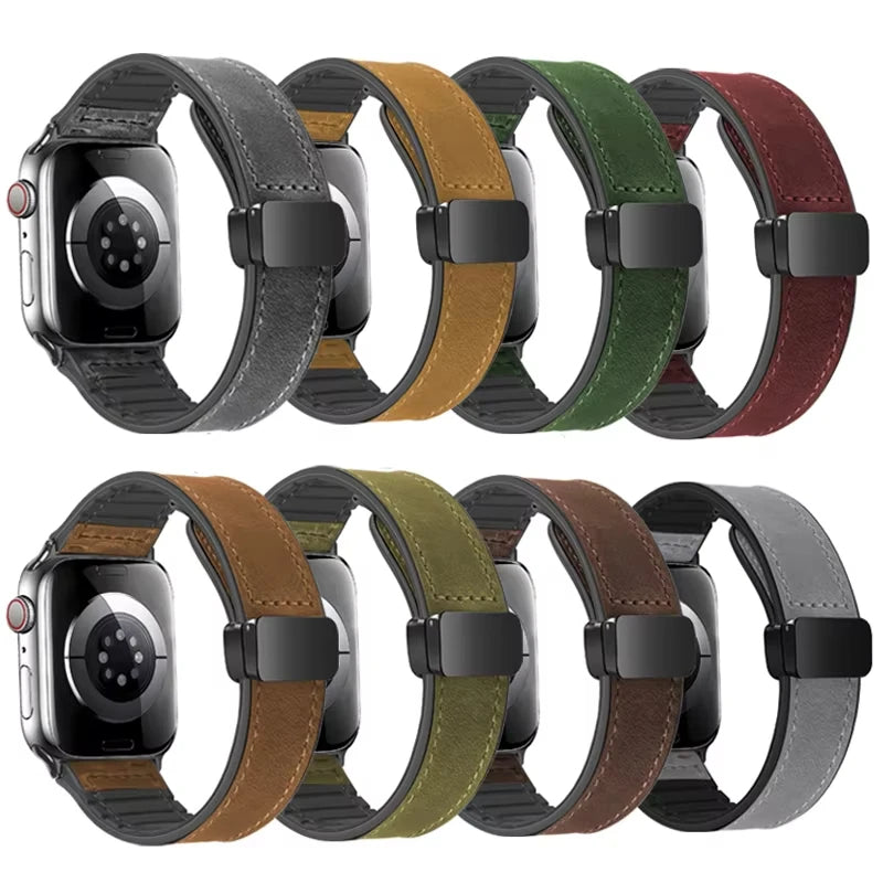Leather Watch band For Apple Watch band 38mm 40mm 41mm 42mm 44mm 45mm 49mm Magnetic band Apple Watch Series 10 9 8 7 SE6 5 bands