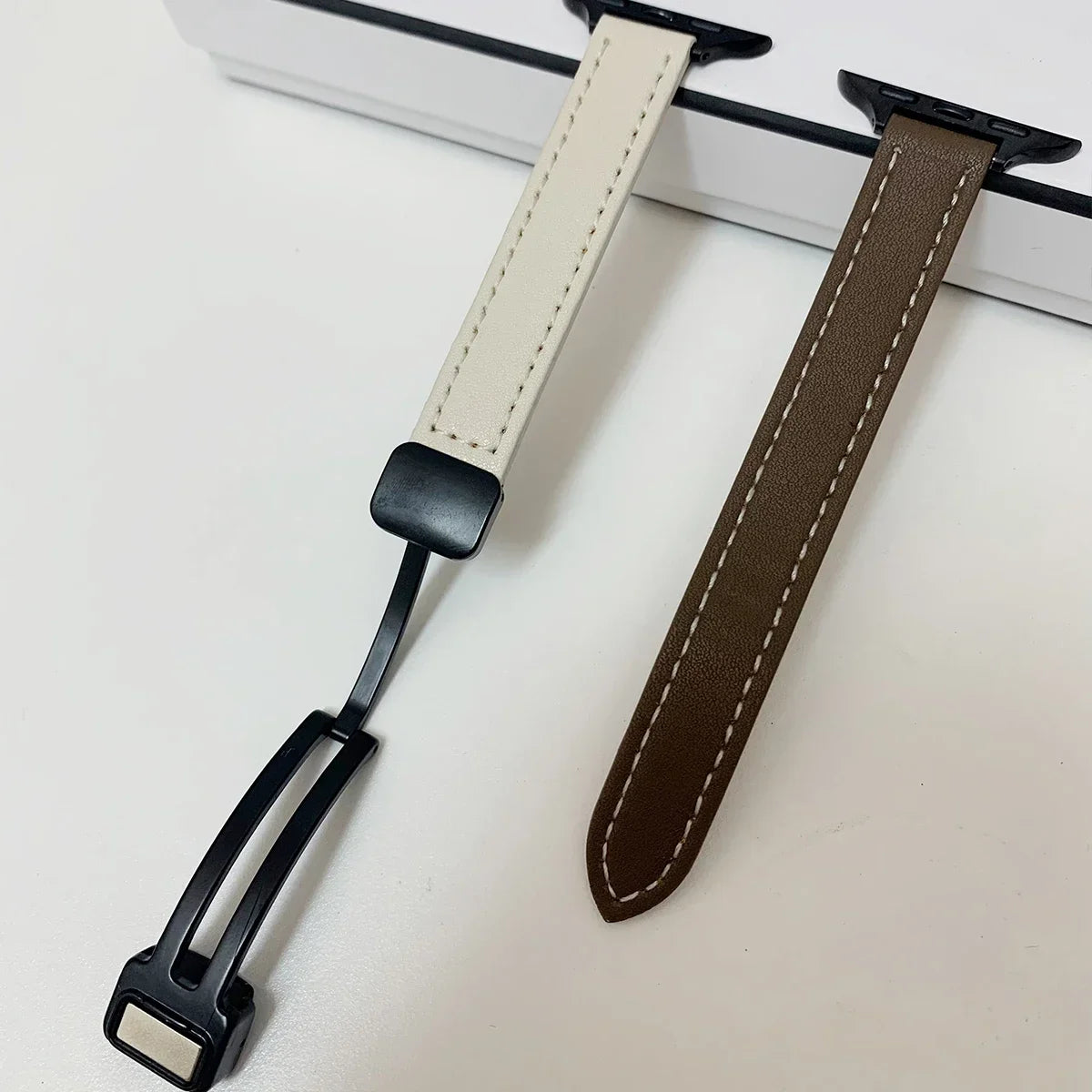 Magnetic Buckle band For Apple Watch 10 42mm 46mm SE 44mm 40mm 9 8 7 41mm 45mm Folding Slim Leather band Apple Watch Series 10 8 7 6 5