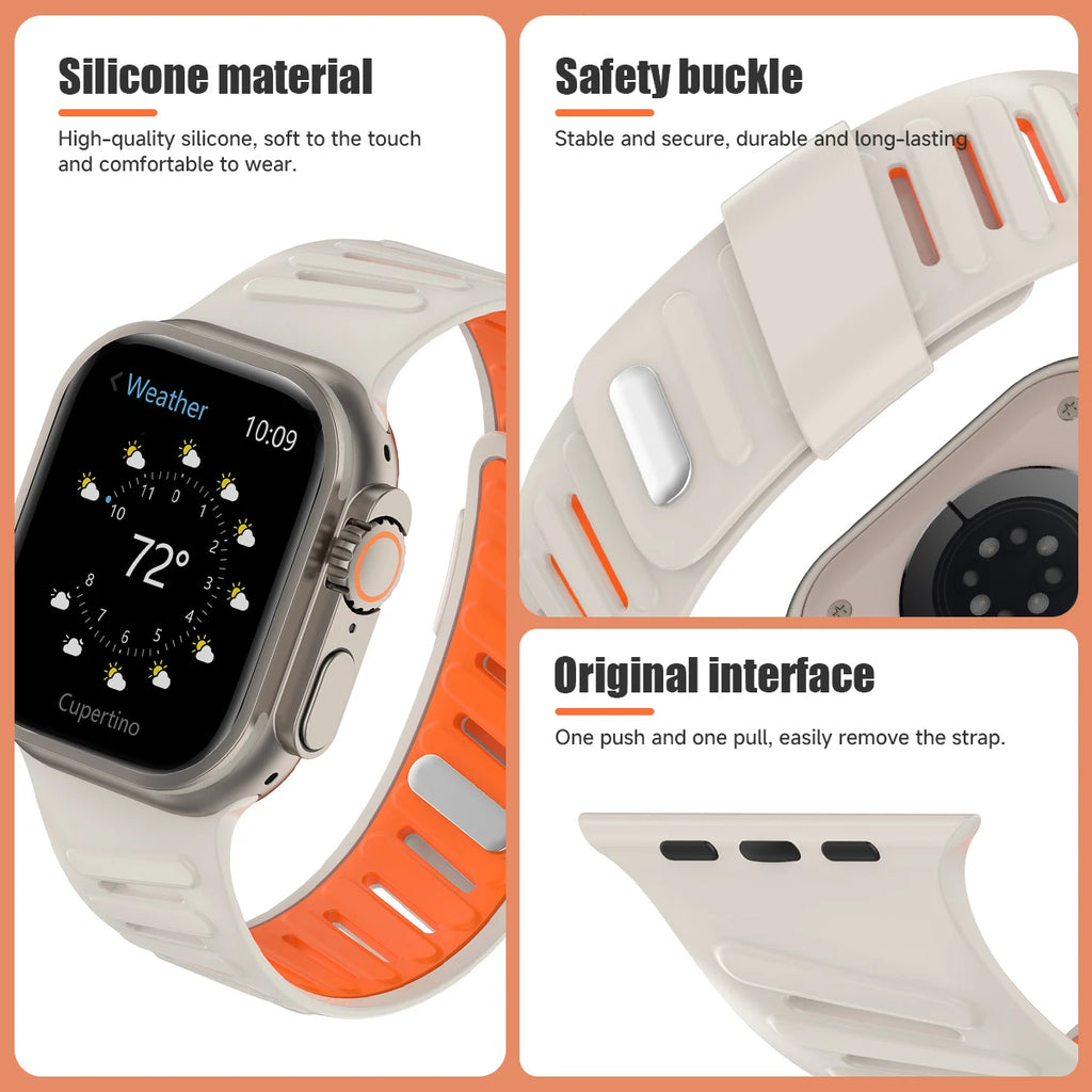 Silicone Sport band For Apple Watch Ultra 2 3 49mm band 42mm 44mm 45mm 46mm Slanted Buckle band for Apple Watch 11 10 9 8 7 6 5 4 SE 3