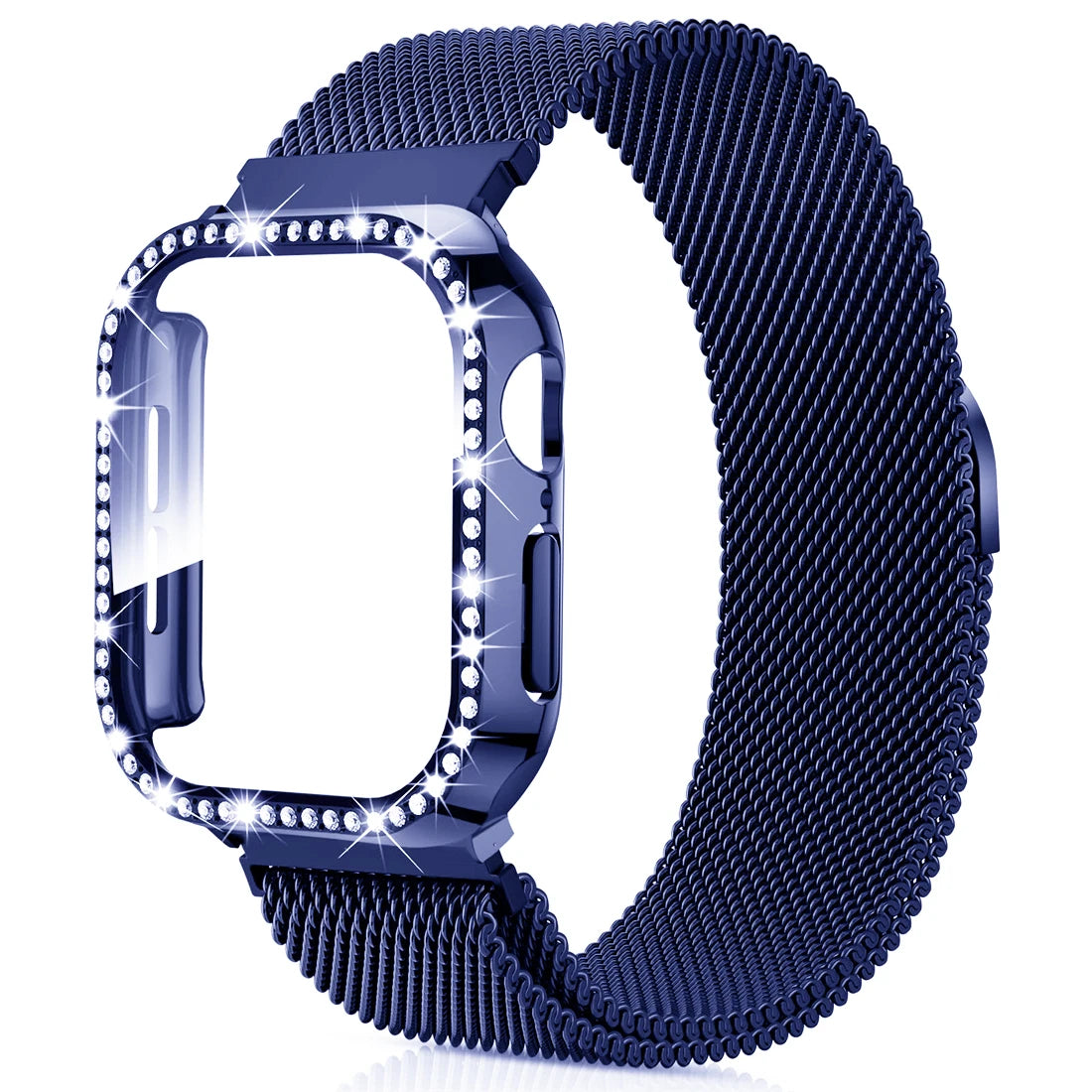 Milanese Loop+ case for Apple Watch Series 44mm 45mm 40mm 41mm 46mm 42mm diamond cover+band Apple Watch 9 8 7 6 5 4 10 Ultra 49mm band