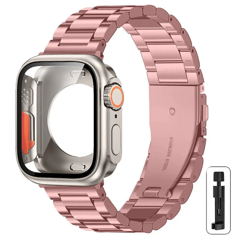 Change to Ultra Case+Band For Apple Watch 46mm 44mm 41mm 45mm metal Stainless Steel band for Apple Watch Series Series11 10 9 8 7 6 SE 5
