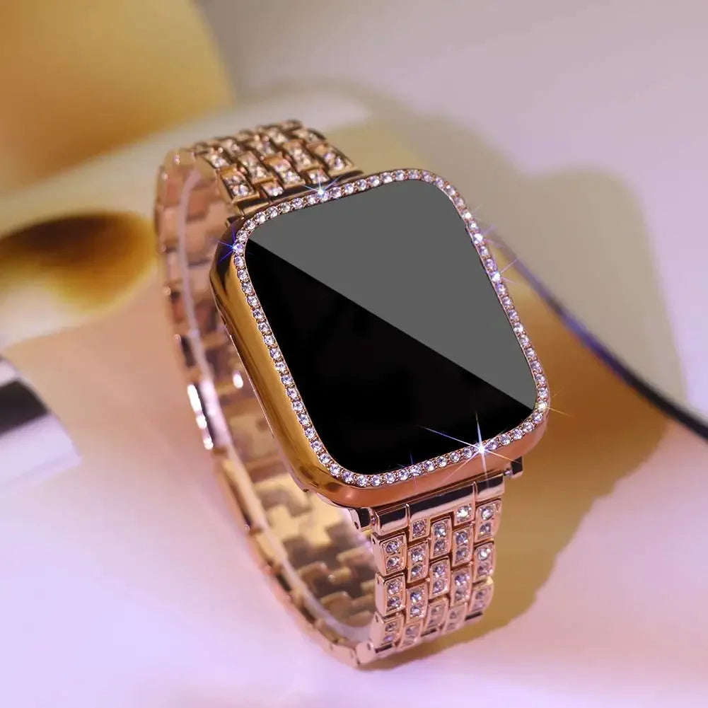 Diamond band+Case for Apple Watch band 40mm 44mm 41mm 45mm 42mm 46mm Women Jewelry metal Bling band Apple Watch SE 5 6 7 8 9 10