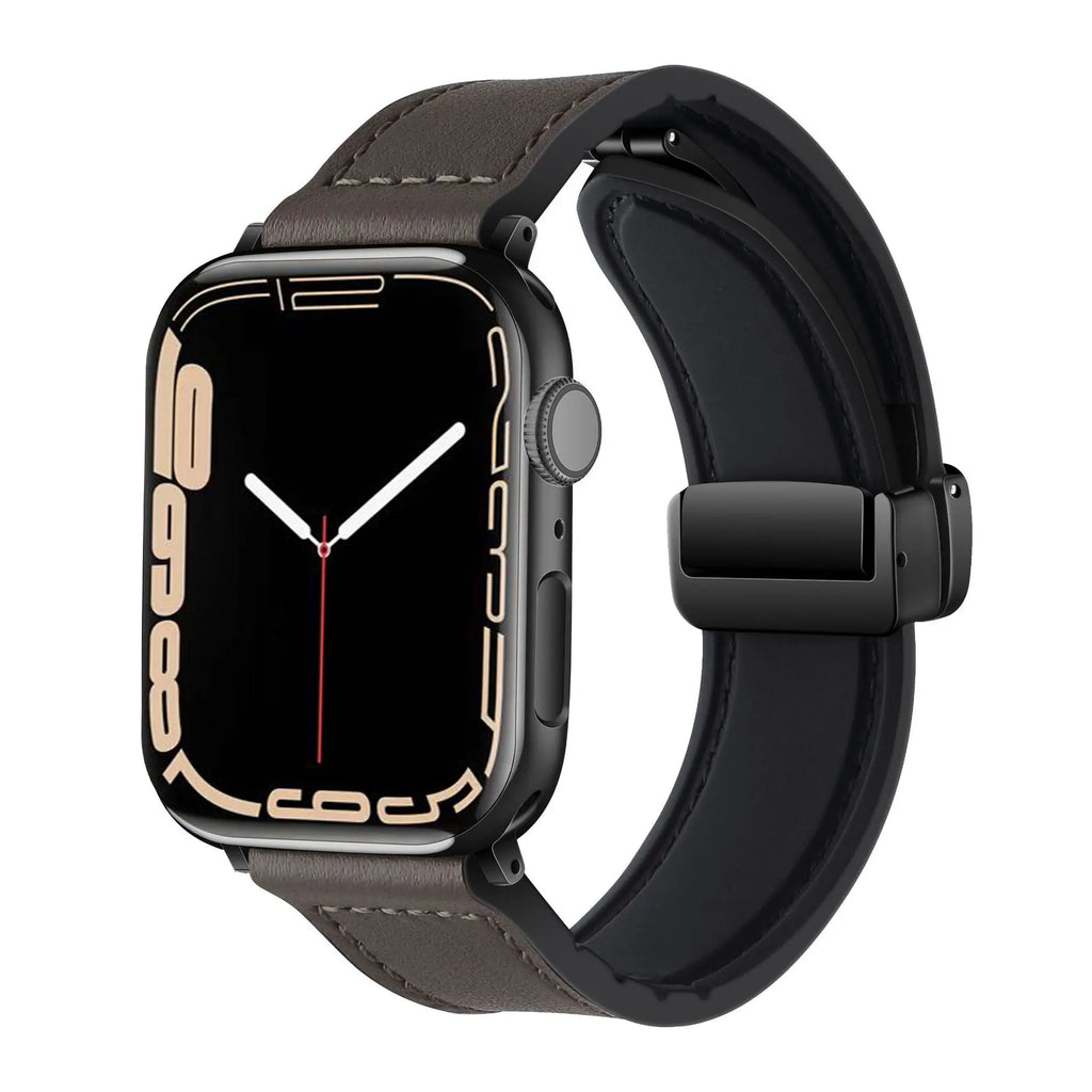 Magnetic band for Apple Watch band 44mm 40mm 45mm 41mm Genuine Leather+silicone band Apple Watch Series 10 9 8 7 SE Ultra 2 49mm