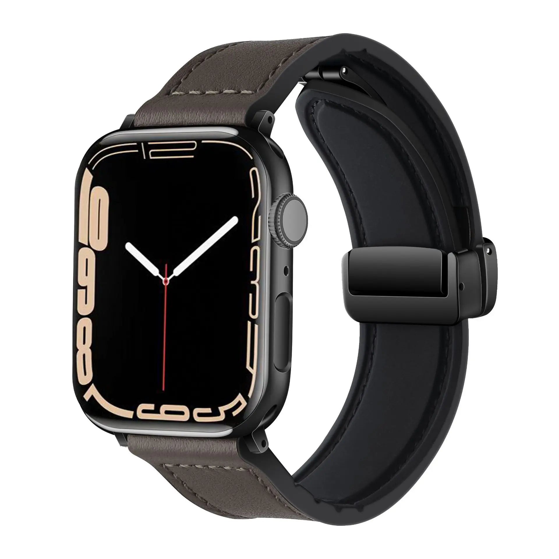 Magnetic band for Apple Watch band 44mm 40mm 45mm 41mm Genuine Leather+silicone band Apple Watch Series 10 9 8 7 SE Ultra 2 49mm