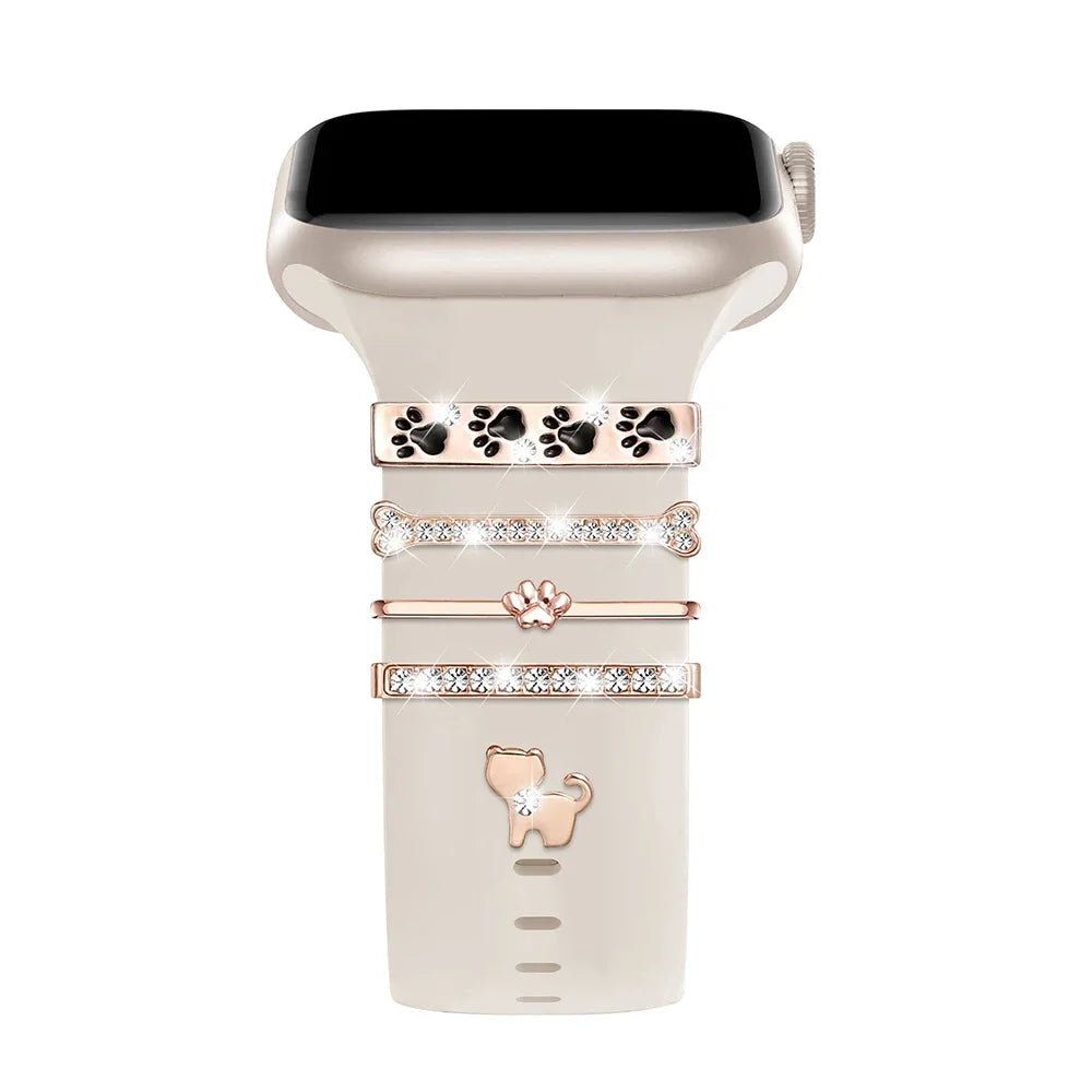 5pcs Decoration Ring For Apple Watch band Series 10 8 7 9 6 Diamond Jewelry Charms for Samsung Huawei Silicone band accessories