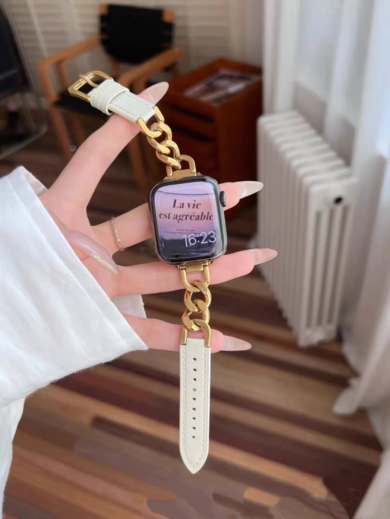 Metal link Elegant Slim Leather loop for Apple Watch band For Women Correa Thin for Apple Watch band