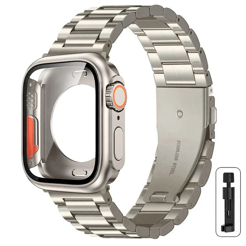Change to Ultra Case+Band For Apple Watch 46mm 44mm 41mm 45mm metal Stainless Steel band for Apple Watch Series Series11 10 9 8 7 6 SE 5