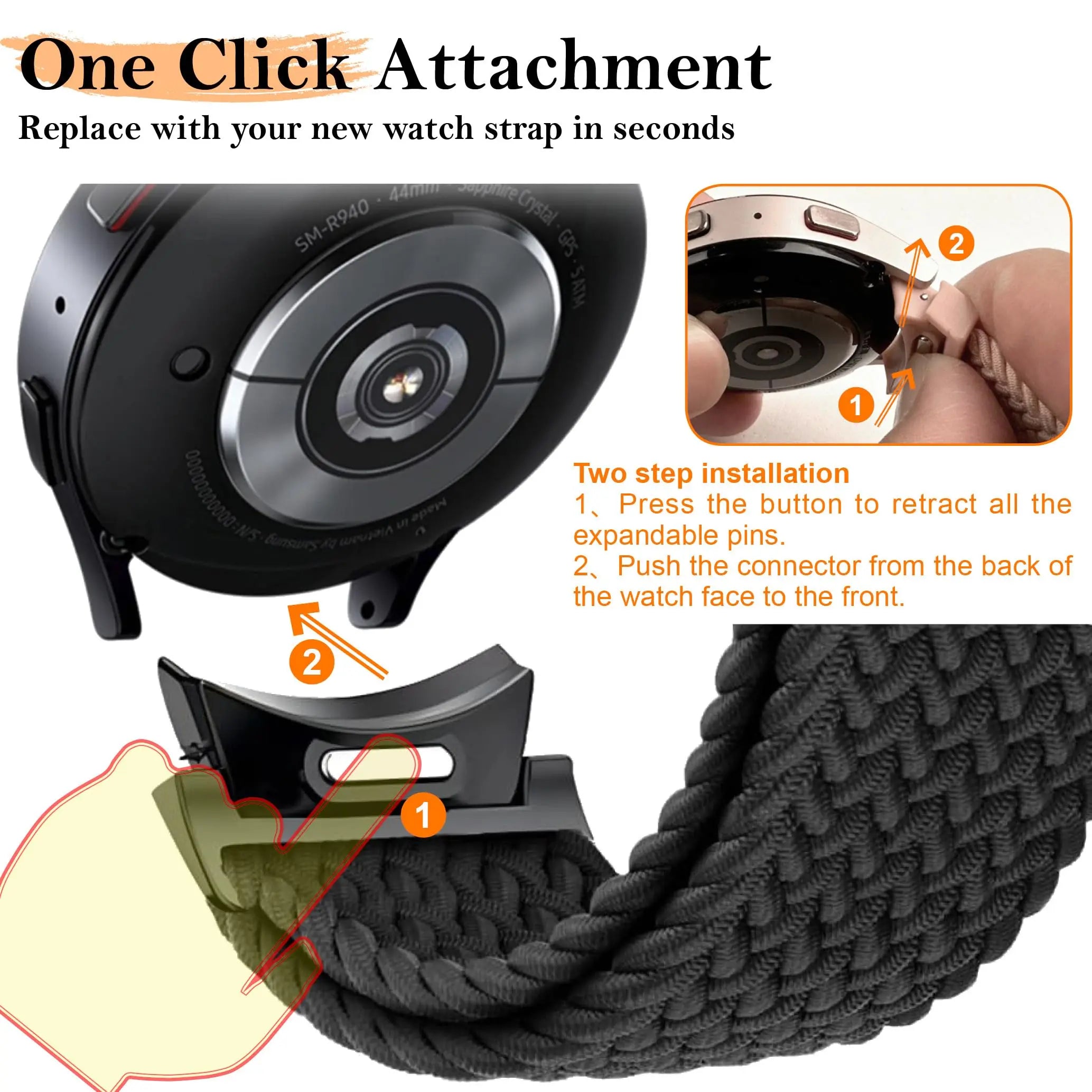 No Gaps Band For Samsung Galaxy Watch 7 6 4 classic/5 pro 47mm 44mm 40mm Braided solo loop Magnetic bracelet Galaxy watch6 strap