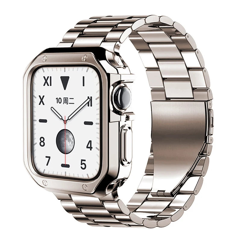 Golden band for Apple Watch Ultra band 49mm 45mm 44mm Stainless Steel band and Armor TPU Case Apple Watch 9 8 7 41mm SE 6 40mm