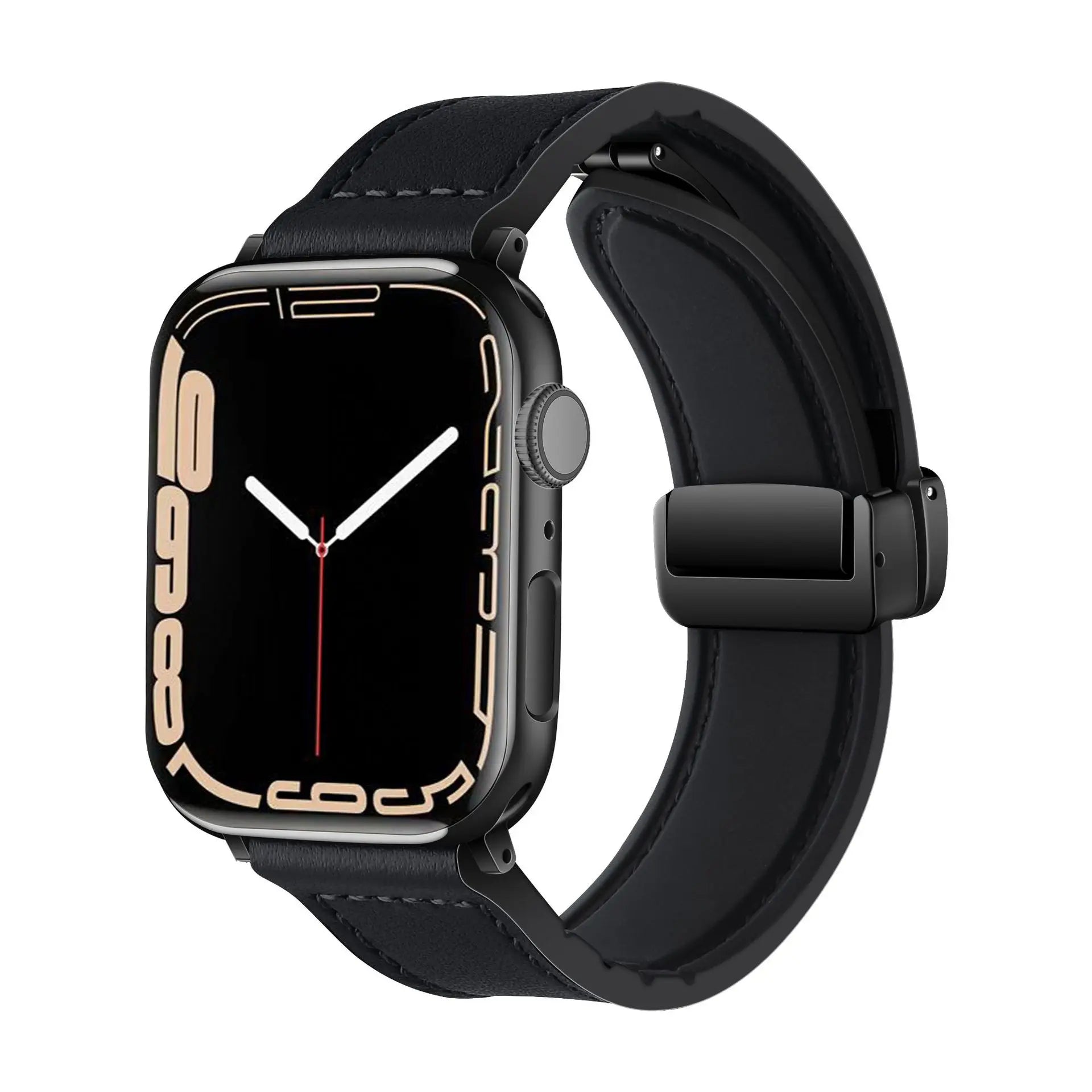 Magnetic band for Apple Watch band 44mm 40mm 45mm 41mm Genuine Leather+silicone band Apple Watch Series 10 9 8 7 SE Ultra 2 49mm