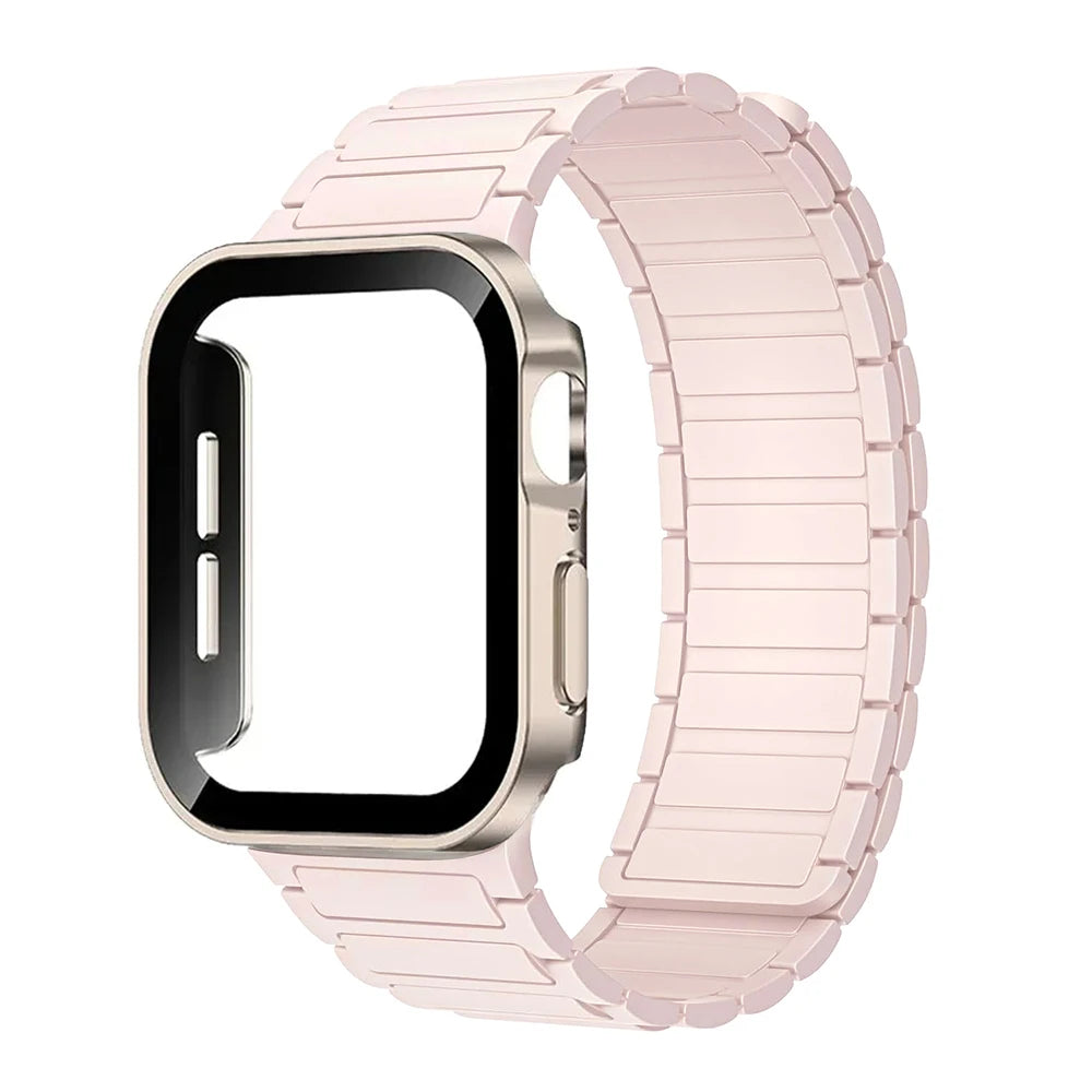 Case+Magnetic band for Apple Watch band 44mm 40mm 49mm 45mm 41mm 38mm Silicone band Apple Watch Series 9 8 7 6 3 SE Ultra 2 band