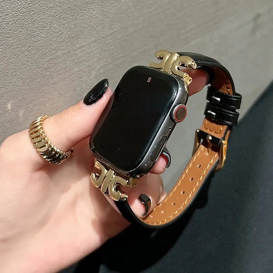 For Apple Watch band Series Ultra 10 9 8 7 6 5 Luxury Leather loop For Women 38mm 40mm 41mm 42mm 44mm 45mm 46mm 49mm band