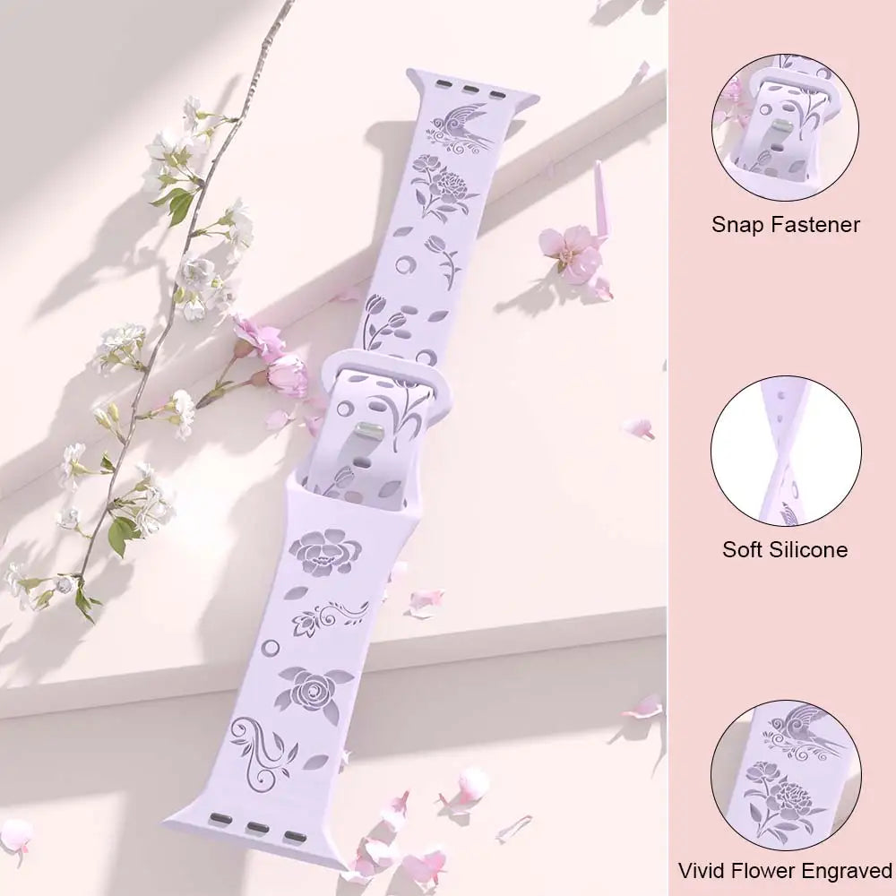 Silicone band For Apple Watch band 42mm 46mm 44mm 41mm 40mm 45mm 49mm Ultra Swallow Engraved band Apple Watch Series 10 9 7 SE 6 8 5