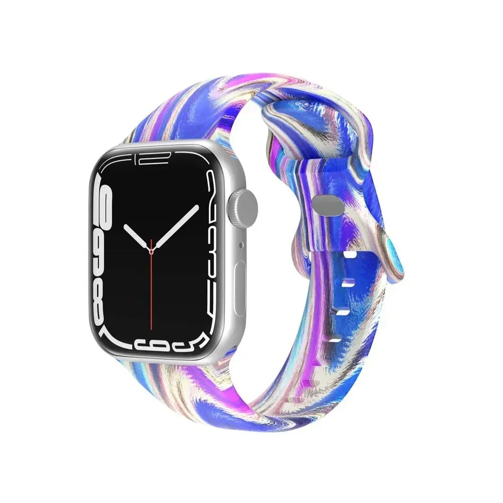 Printed Floral band For Apple Watch Ultra band 49mm 41mm 40mm 38mm 45mm 44mm 42mm Silicone band Apple Watch Series 9 8 7 SE 6 5 4 3