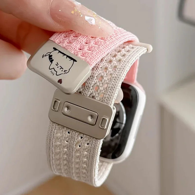 Braided band For Apple Watch band 44mm 40mm 45mm 46mm 49mm 41mm 38mm Magnetic Nylon band Apple Watch Series SE 7 6 8 9 10 Ultra 2