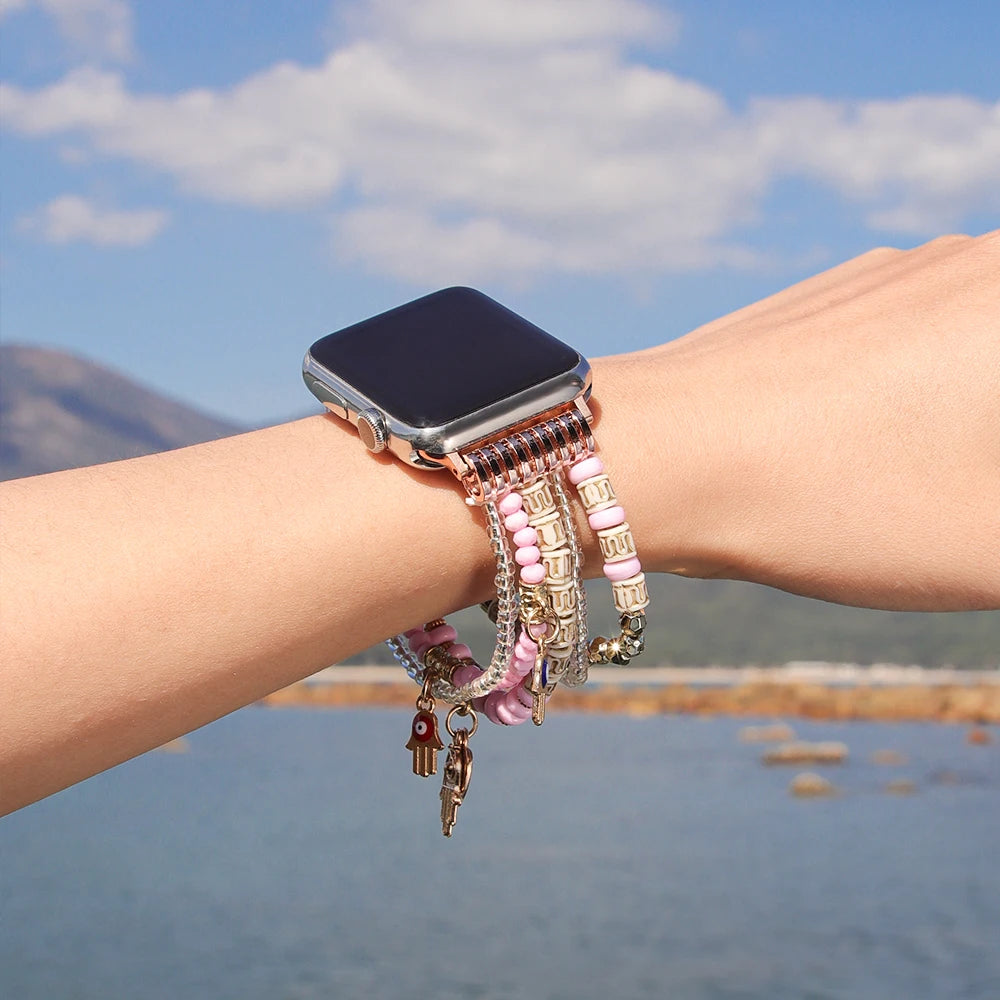 band band For Apple Watch band 49mm Ultra 2 40mm 38mm 41mm Elastic Beaded Pendant band for Apple Watch Series 9 8 7 6 5 4 3 SE