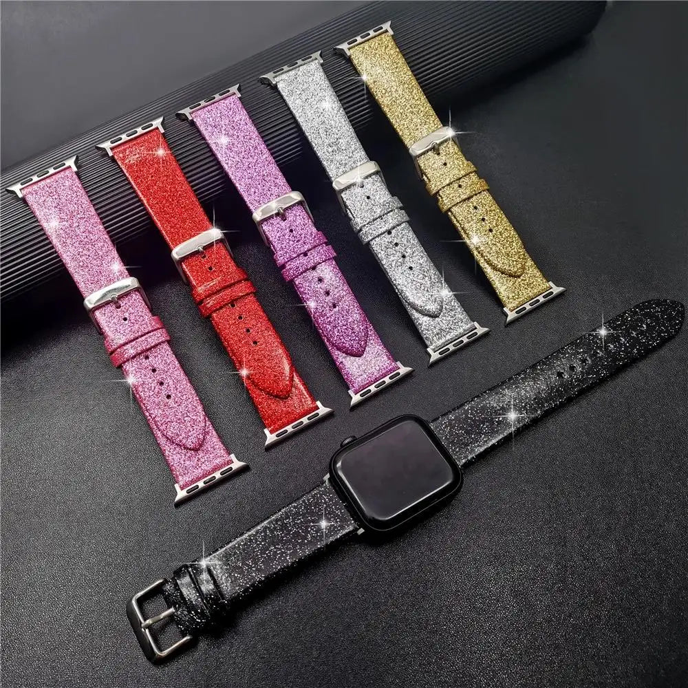 Leather band for Apple Watch band Ultra 49mm 38mm 40mm Women 42mm 44mm 41mm 45mm Glitter band i Watch Series 7 8 6 5 4 3 2