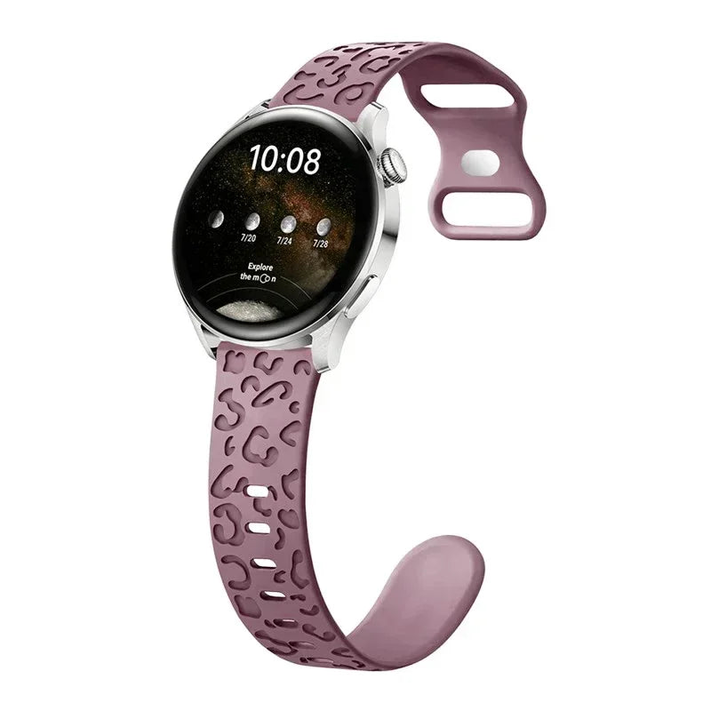 20mm Engraved Leopard Band for Samsung Galaxy Watch 7/FE/6/5/5 pro/FE/4 classic Silicone Sport bracelet Huawei GT 5-4-3-2 Strap
