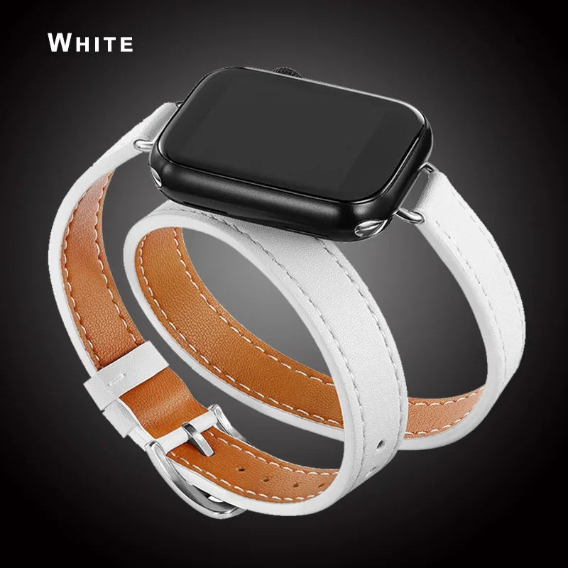 For Apple Watch band 40mm 41mm Double Tour leather band 45mm 44mm Series 9 8 7 6 SE 5 4 for Apple Watch 11 10 42mm 46mm Fashion Correa