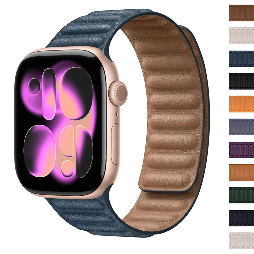Leather band for Apple Watch band 49mm 46mm 42mm 41mm 44mm Original Magnetic Loop Link band Apple Watch 10 9 8 7 SE Ultar2 band