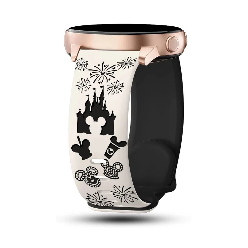 20mm Castle Floral Engraved Band for Samsung Galaxy Watch 7 6 5 4 40/44mm Silicone Cute Strap for Watch 6Classic 47mm 5Pro 45mm