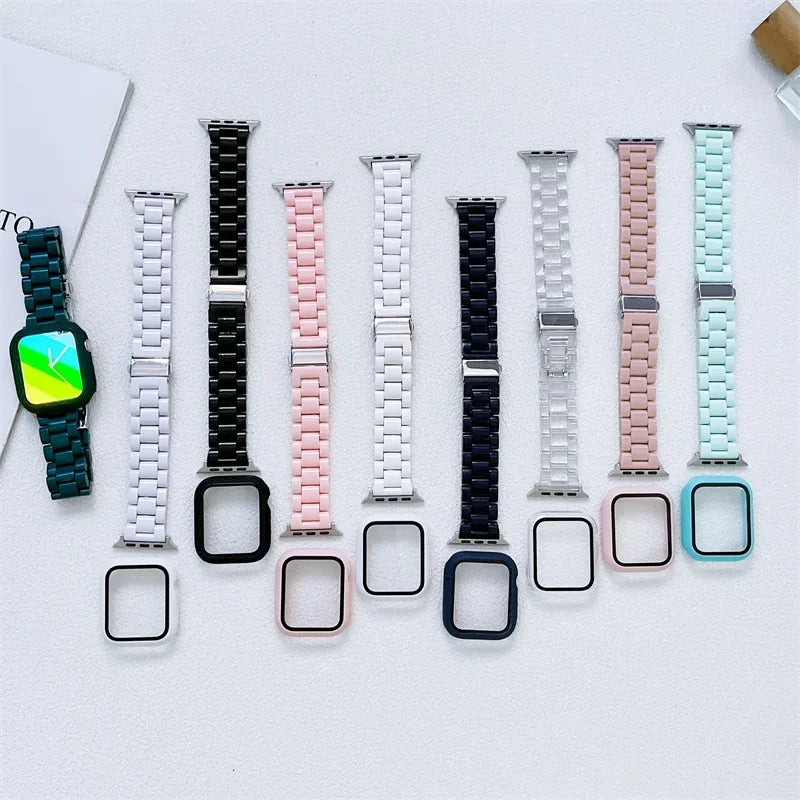 Watch band+Case+glass For Apple Watch band 44mm 40mm 38mm 42mm Candy band Apple Watch Ultra 2 49mm serie 9 8 7 6 5 4 3 SE 41mm 45mm