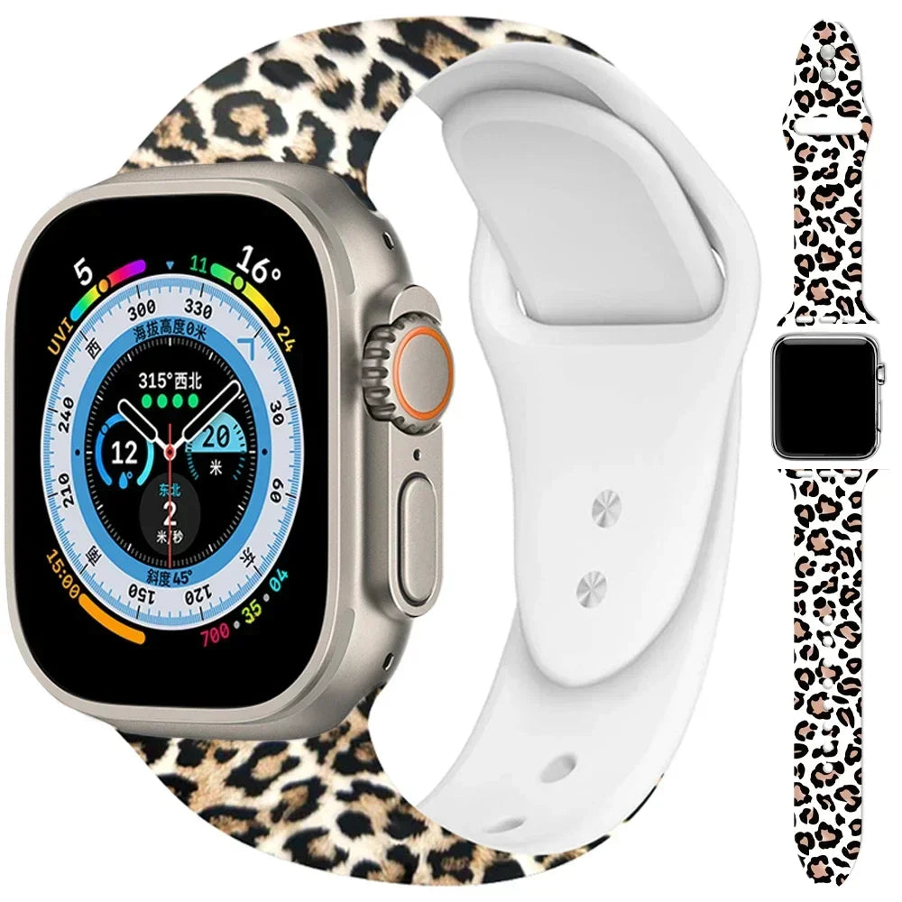 Leopard Printing band for Apple Watch band Ultra 2 49mm 44mm 40mm 41mm 45mm 38mm 42mm for Apple Watch 9 8 7 6 SE 5 4 Women Silicone band