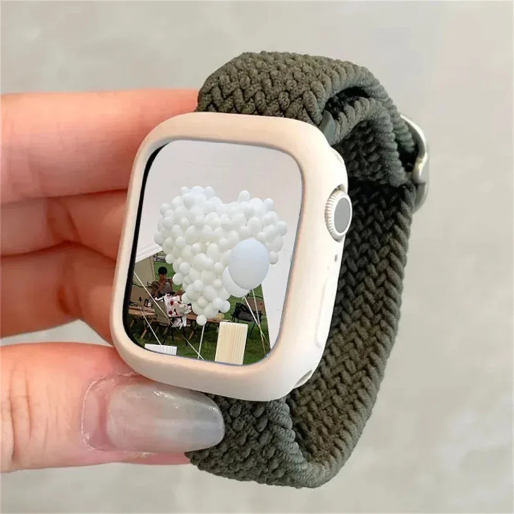 Korean Cute Braied band + Case For Apple Watch band 49mm 46mm 45mm 44mm 38mm 42mm Nylon band For Apple Watch Series 10 9 8 7 6 5 4 3 SE