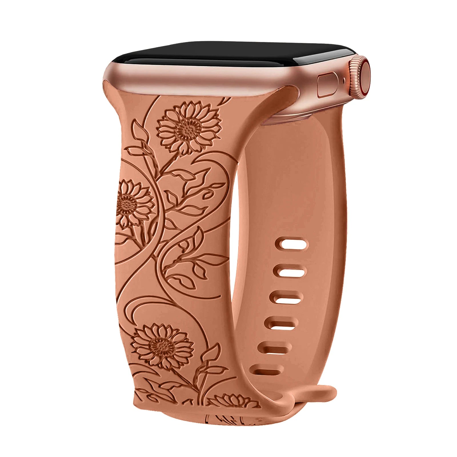 Floral Engraved band For Apple Watch band 40mm 44mm 41mm 45mm 38mm 49mm 42mm silicone band Apple Watch Series 9 7 SE 6 8 Ultra 2