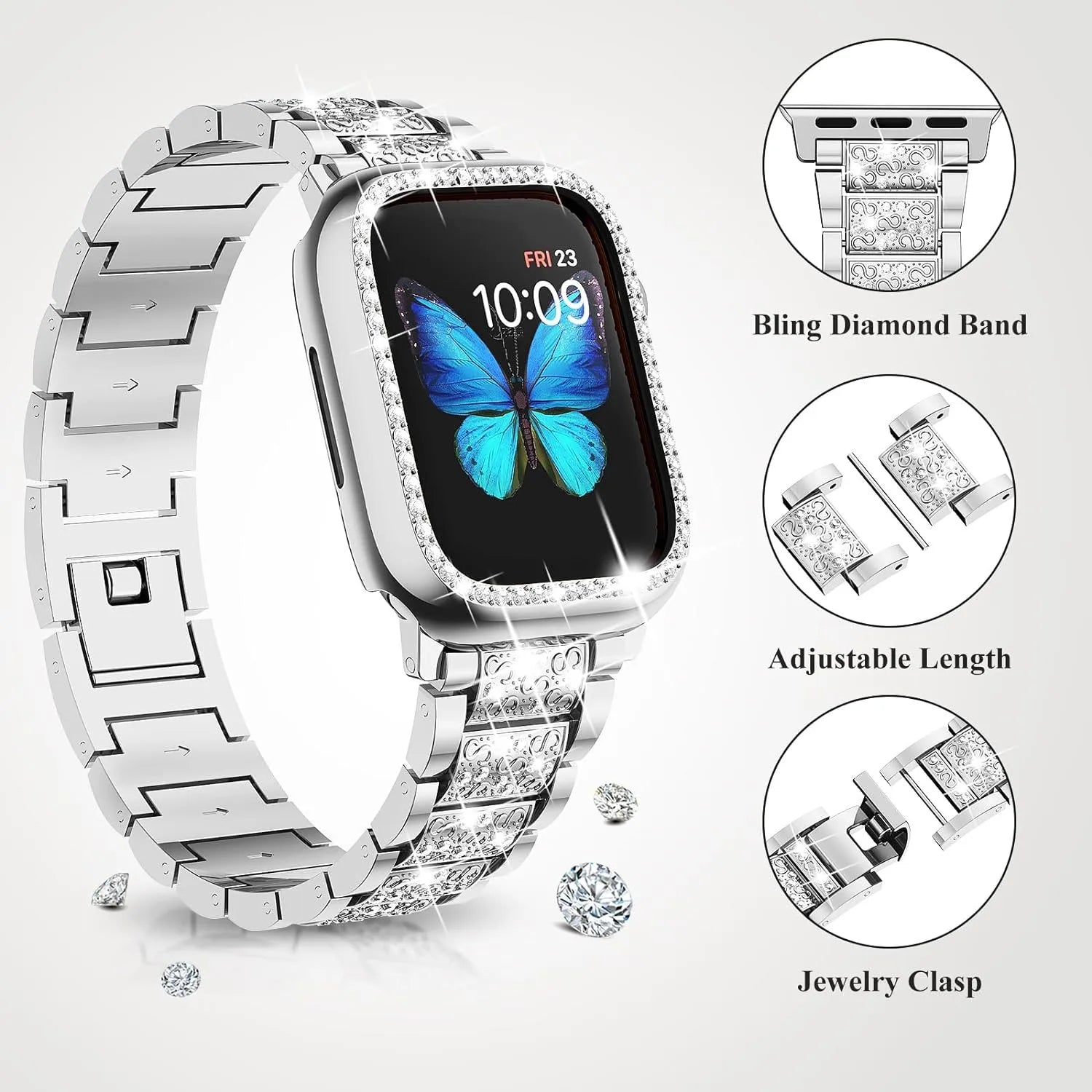 Bling band+Case for Apple Watch band 40mm 44mm 41mm 45mm 42mm 46mm Women Jewelry Diamond metal band Apple Watch SE 6 7 8 9 10